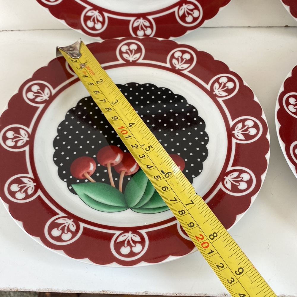 Four Mary Engelbreit Polka Dot And Cherry 8” Plates - Picture 11 of 11